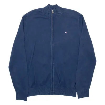 TOMMY HILFIGER Mens Cardigan Blue High Neck Tight Knit M