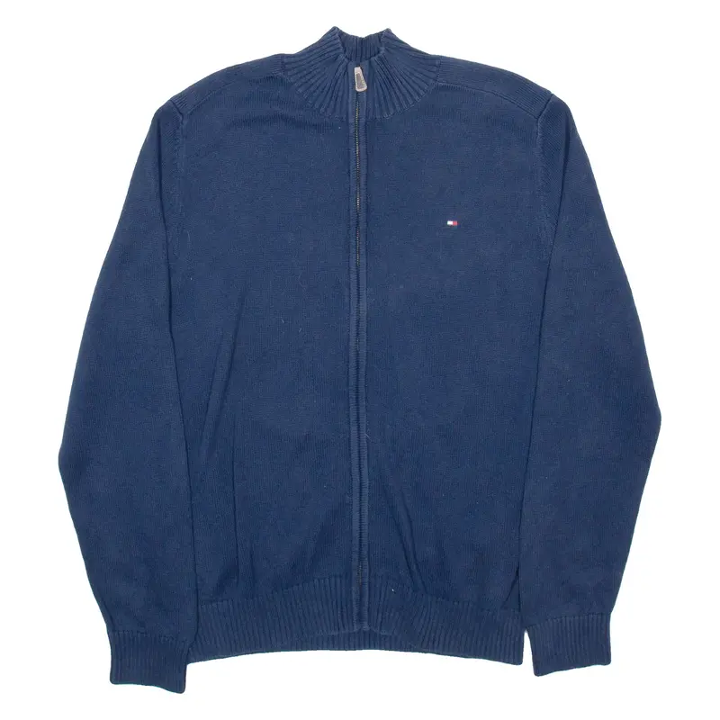 TOMMY HILFIGER Mens Cardigan Blue High Neck Tight Knit M