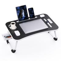 Foldable laptop desk, portable laptop table, bed table tray, laptop stand with cup holder and tablet slot and lifting handle ...