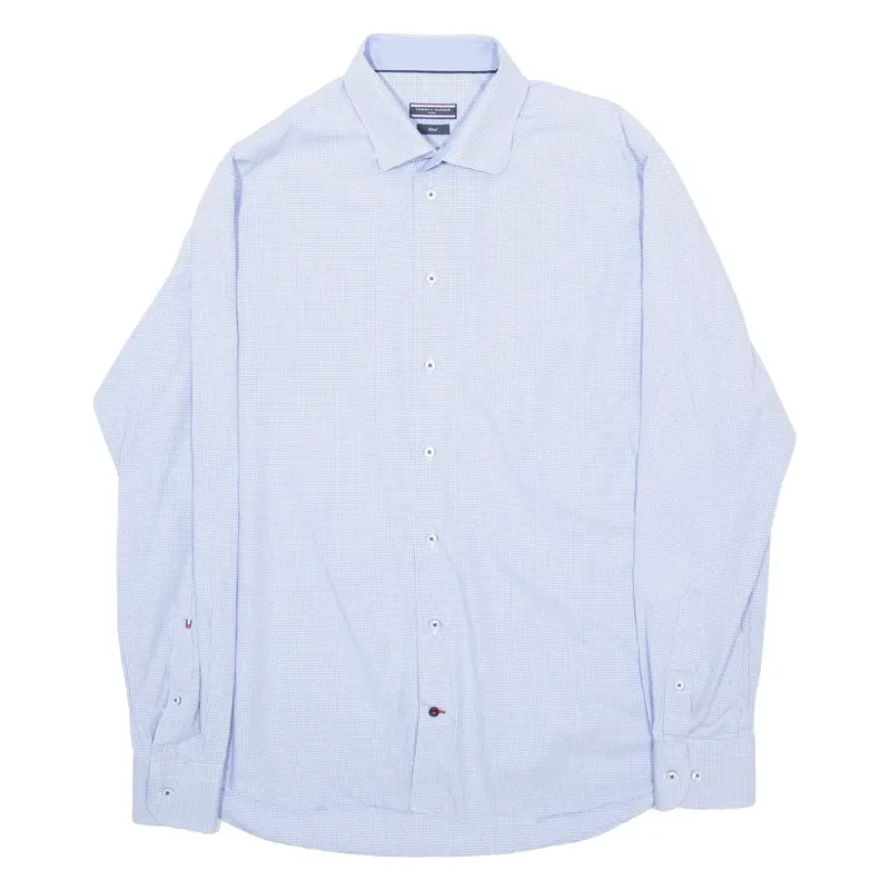 TOMMY HILFIGER Fitted Mens Shirt Blue Check Long Sleeve 2XL