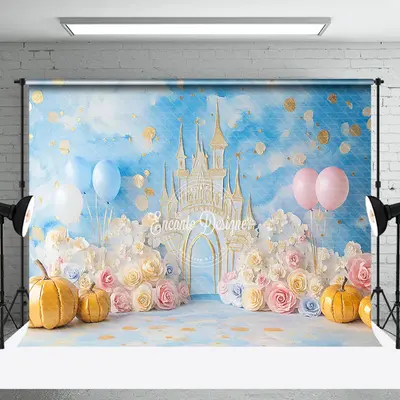Aperturee Fairy Tale Castle Floral Pumpkin Cake Smash Backdrop - Aperturee