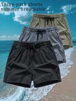 Men's Solid Drawstring Waist Pocket Sporty Baggy Shorts, Casual Elastic Waist Shorts for Daily Wear, Summer Gym Bottoms, Men'...