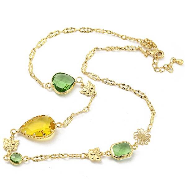 Faceted Heart & Teardrop & Square Glass Beads Bib Necklaces