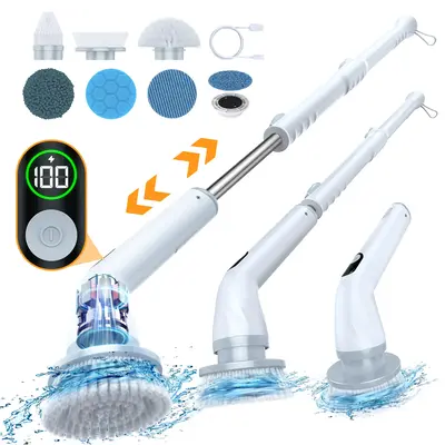 Electric Spin Scrubber Shower Cleaning Brush, Power Scrubber for Cleaning Bathroom Bathtub Kitchen Grout with 4 Brush Heads a...