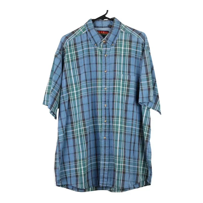 Jos. A. Bank Checked Short Sleeve Shirt - XL Blue Cotton