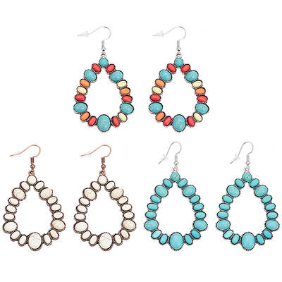 3 Pairs 3 Color Synthetic Turquoise Beaded Teardrop Dangle Earrings