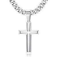 Besteel 925 Sterling Silver Cross Necklace for Men Women 5mm Big Beveled Edge Men's Stainless Steel Diamond Cut Curb Cuban Li...
