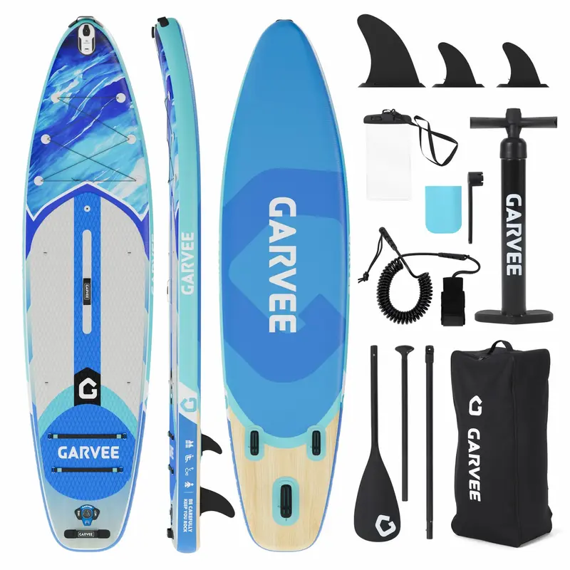 Garvee 10.6' Inflatable Stand Up Paddle Board - 450 lbs Capacity SUP with 3 Fins, Adjustable Paddle, Pump & Backpack, Stable ...