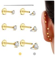 Flat Back Earrings Studs - Gold Filled Internal Thread 18G 16G Piercing Jewelry for Cartilage Helix Tragus Hypoallergenic Lab...