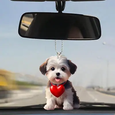 Cute Dog Design Car Rearview Mirror Hanging Ornament, Car Interior Hanging Decoration, Car Interior Decoration Pendant, Inter...