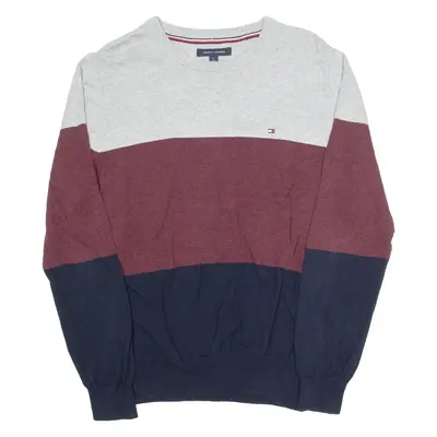 TOMMY HILFIGER Mens Jumper Maroon Crew Neck Tight Knit M