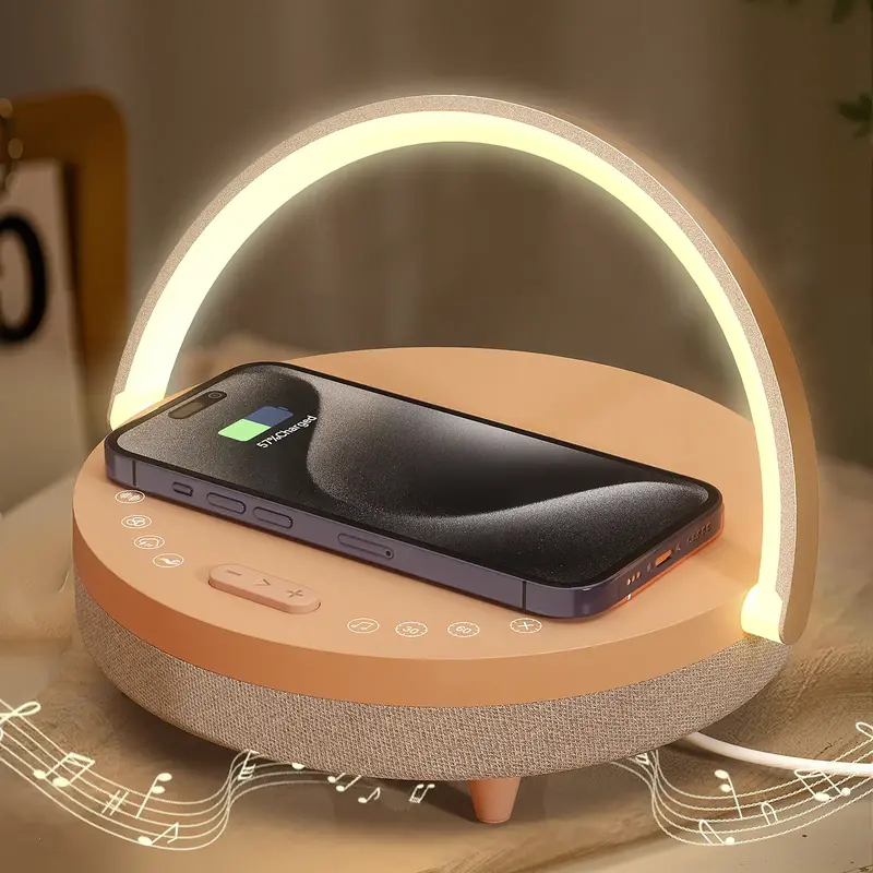6-in-1 Aesthetic Night Light with Wireless Charger – Bluetooth Speaker + White Noise + Touch Lamp + Phone Holder – Best G...