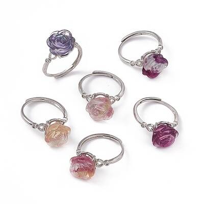 Flower Natural Fluorite Adjustable Rings