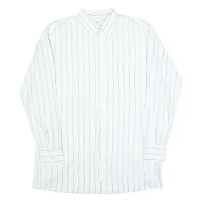 FRAPPANT Mens Shirt White 90s Striped Long Sleeve S