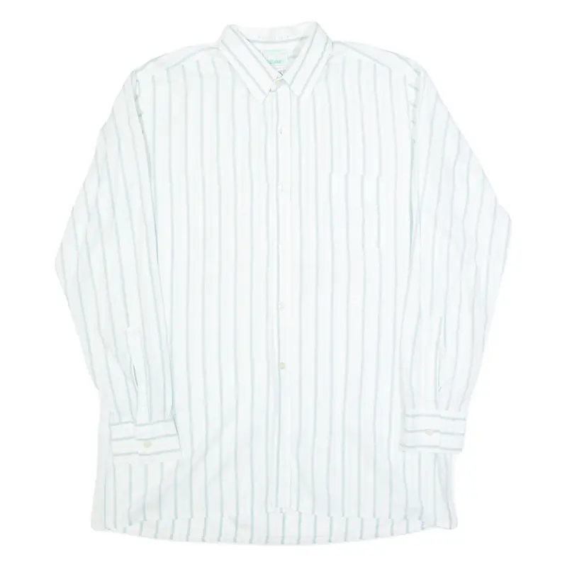 FRAPPANT Mens Shirt White 90s Striped Long Sleeve S