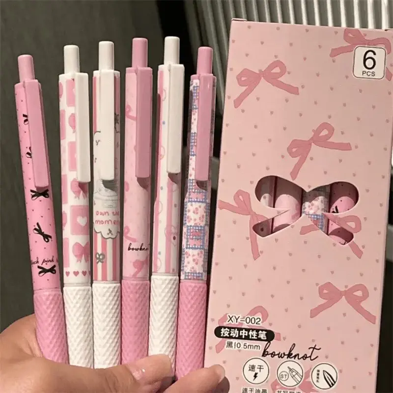 Bow Pattern Gel Pen, 6 Counts/set Quick Drying Gel Pen, Smooth Writing Pen for Home Office School Dormitory