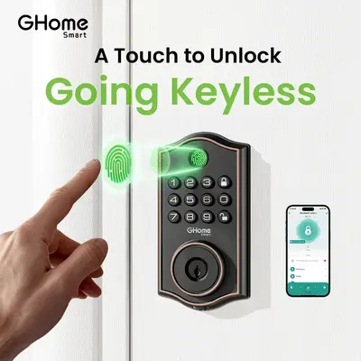 GHome Smart Fingerprint Door Lock Keyless Entry Deadbolt 4 in 1 Lock for Front Door App Control - 6 Months Battery Life, Spri...