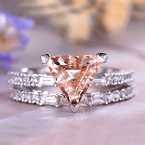 9mm Trillion Cut Morganite Ring Set,14k Rose Gold-yri-morganite001
