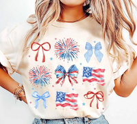 USA Coquette Bow Shirt, Retro America Shirt, 4th of July Soft Cotton, Casual Graphic Design, Ladies Summer Outfits, Shirt For...