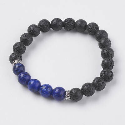 Natural Lava Rock and Natural Lapis Lazuli Beads Stretch Bracelets
