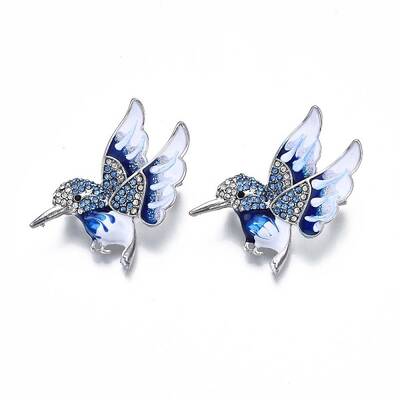 Bird Enamel Pin with Sapphire Rhinestone