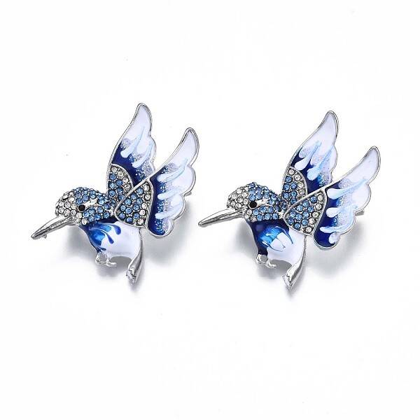 Bird Enamel Pin with Sapphire Rhinestone