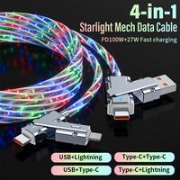 4-in-1 Dazzle Light  fast Charging Cable PD 100W+27W Data Sync USB+TYPEC+Lightning for iPhone Samsung Galaxy Android Ipad Tab...