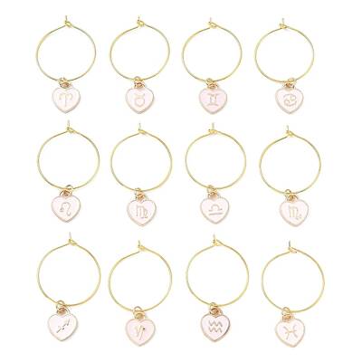 12Pcs Heart with Constellation Alloy Enamel Wine Glass Charms Sets