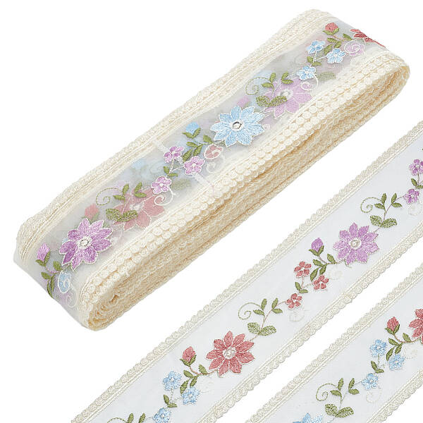 15 Yards Double Side Embroidery Flowr Polyester Lace Ribbons