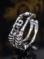 Vintage Punk Skull Design Hollow Out Ring, 2024 Trendy Adjustable Opening Rings Jewelry for Men, Fashion Accessories for Part...