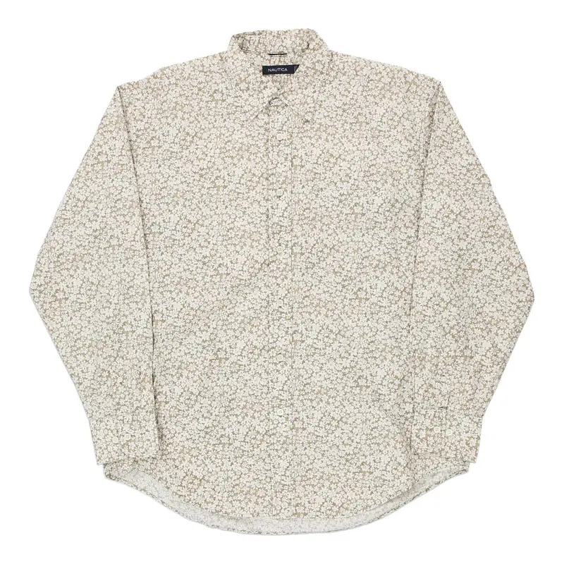 Nautica Floral Patterned Shirt - Large Beige Cotton