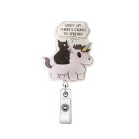 Cute Cat & Unicorn Design Badge Holder, 1 Count Retractable Badge Clip, ID Card Holder for Student Office Staff Doctor Nurse ...
