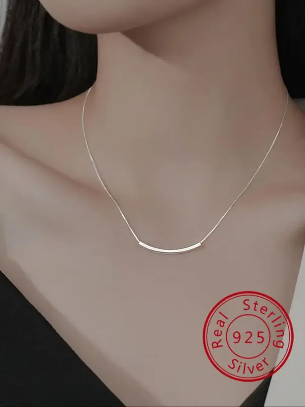 S925 Sterling Silver Simple Smile Design Necklace for Women, Fashion Jewelry for Party, Daily Clothing Decor, Trendy All-matc...