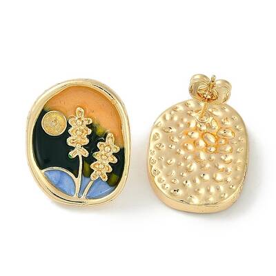 Brass Enamel Stud Earrings