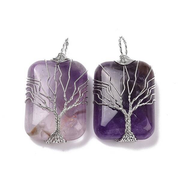Natural Amethyst Copper Wire Wrapped Pendants