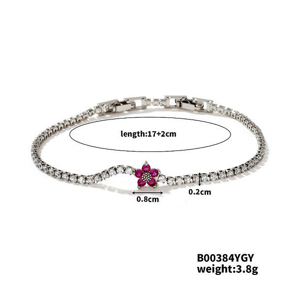 Chic Minimalist Flower Brass Rhinestone Link Chain Bracelets
