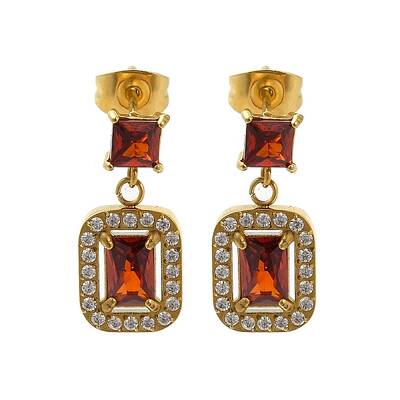 Ion Plating(IP) 304 Stainless Steel Micro Pave Cubic Zirconia Dangle Stud Earrings