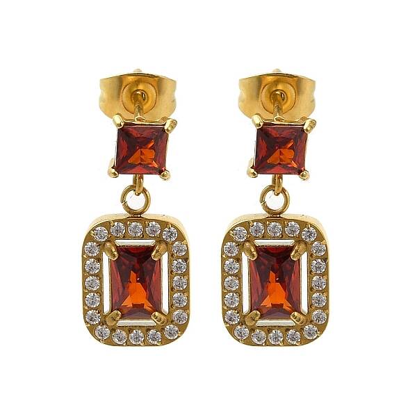 Ion Plating(IP) 304 Stainless Steel Micro Pave Cubic Zirconia Dangle Stud Earrings