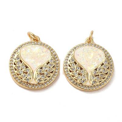 Brass Micro Pave Cubic Zirconia with Synthetic Opal Pendants