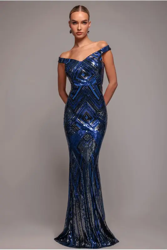 Goddiva Geometric Sequin Sleeveless Maxi - Royal Blue