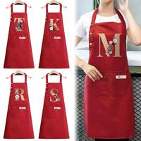 Initials Letter Rose Flowers Pattern Waterproof Apron with Pocket, 1 Count Adjustable Shoulder Straps Apron, Professional Apr...