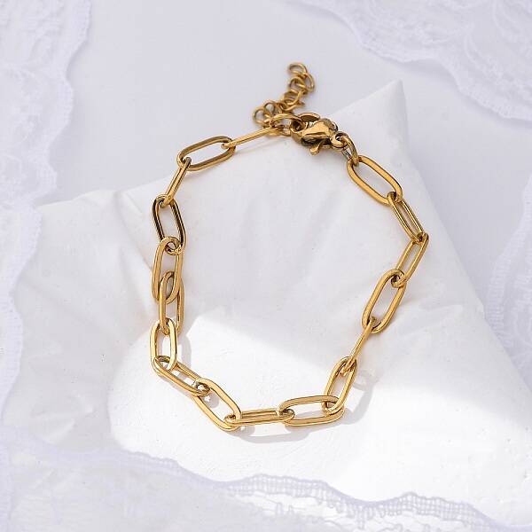 Ion Plating(IP) 304 Stainless Steel Paperclip Chain Bracelets for Women