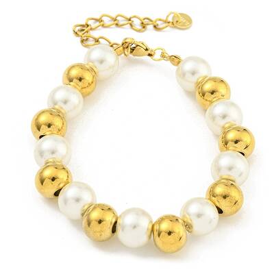 304 Stainless Steel & 201 Stainless Steel & Plastic Pearl Round Beaded Bracelets for Women