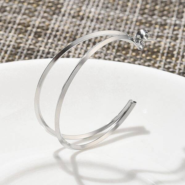 Ion Plating(IP) 304 Stainless Steel C-Shaped Stud Earrings for Women