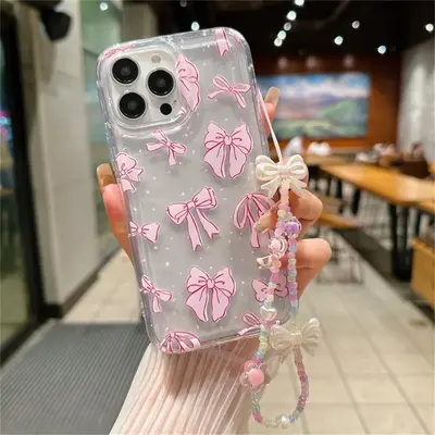 Bowknot Pattern Phone Cases With Wrist Strap, 1 Count Anti-fall Mobile Phone Case, Shockproof Phone Cases for iPhone 15 Pro M...