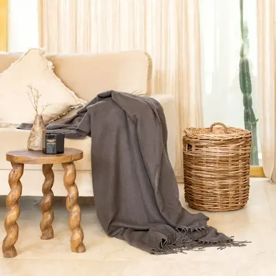 CleanBamboo® Vegan Cashmere Woven Throw Blanket | Size: One Size | Color: Oat