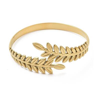 Ion Plating(IP) 304 Stainless Steel Greek Roman Laurel Leaf Cuff Bangles