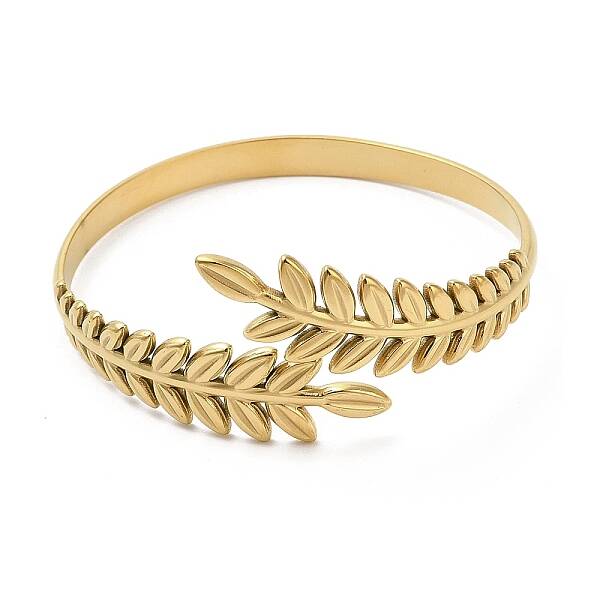 Ion Plating(IP) 304 Stainless Steel Greek Roman Laurel Leaf Cuff Bangles