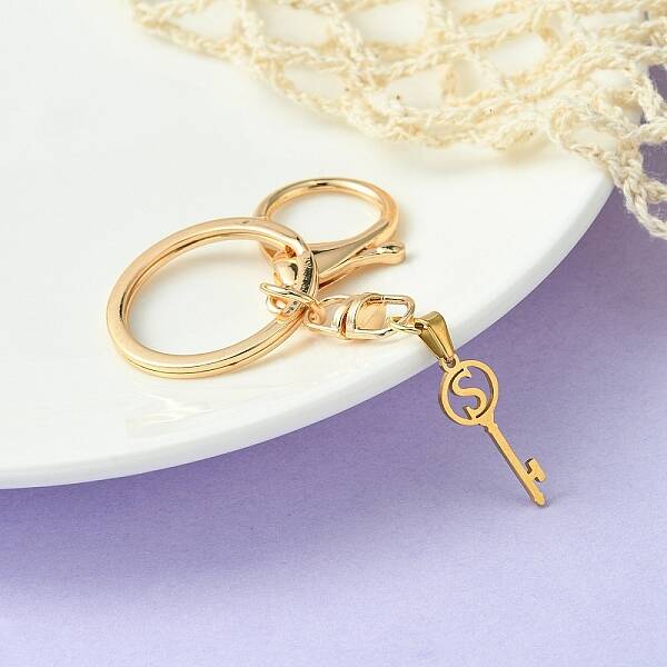 304 Stainless Steel Initial Letter Key Charm Keychains