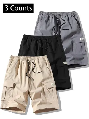 Men's Letter Patched Flap Pocket Cargo Shorts, Regular Fit Casual Fashion Comfy Shorts for Summer, Men's Bottoms for Daily We...